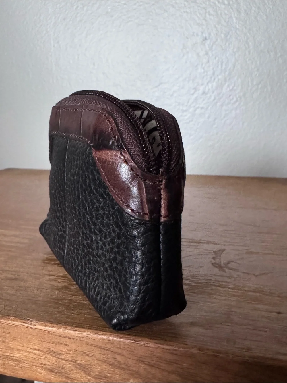 Brighton Black Pebble Leather Coin Purse Brown Croc Embossed Trim Heart Accent